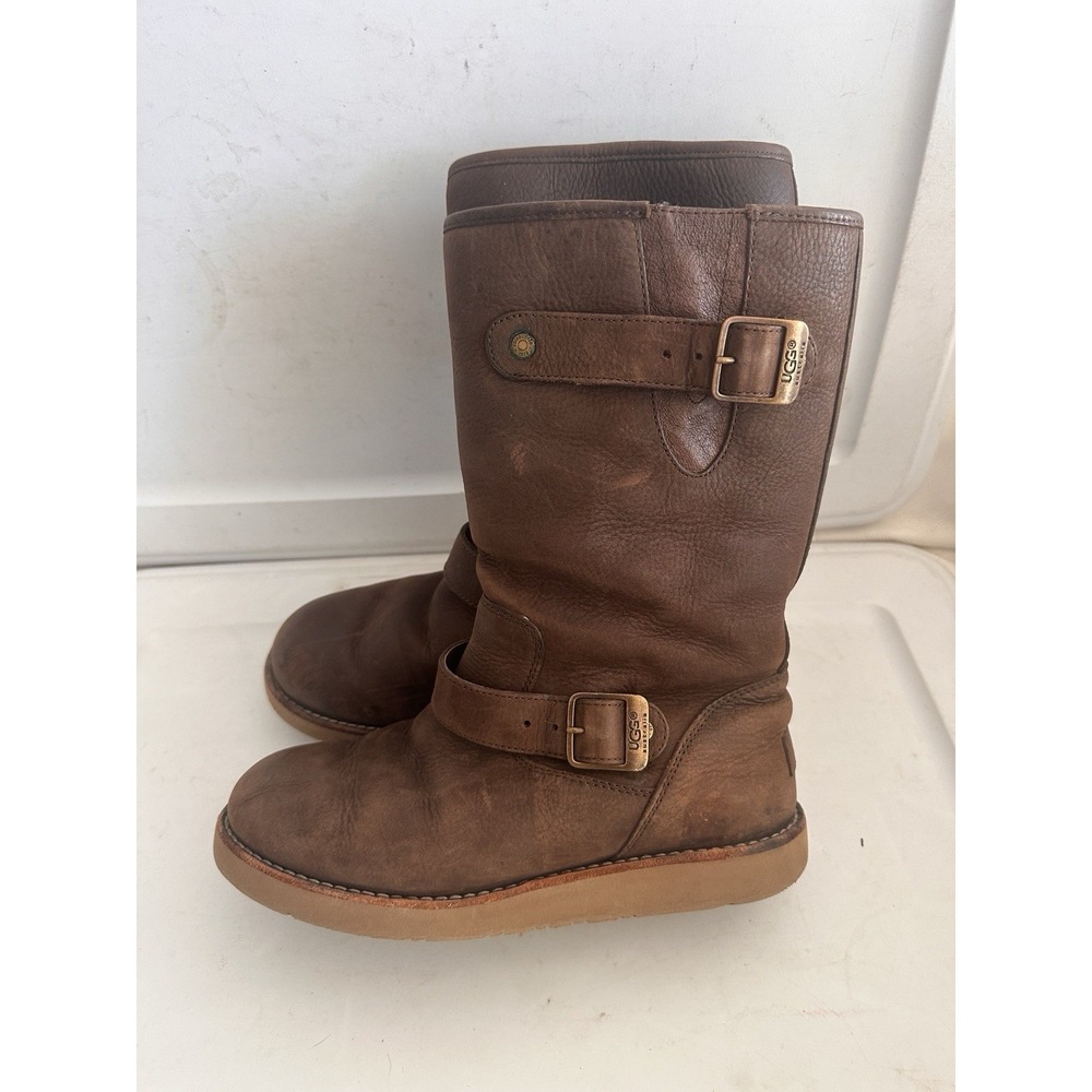UGG KENSINGTON BROWN LEATHER WOMENS USA 7 SHEARLING BOOTS
